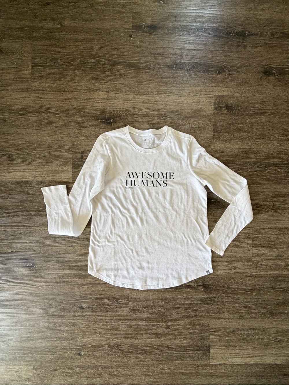 Figs White Long-Sleeve Tee with 'AWESOME HUMANS' Print